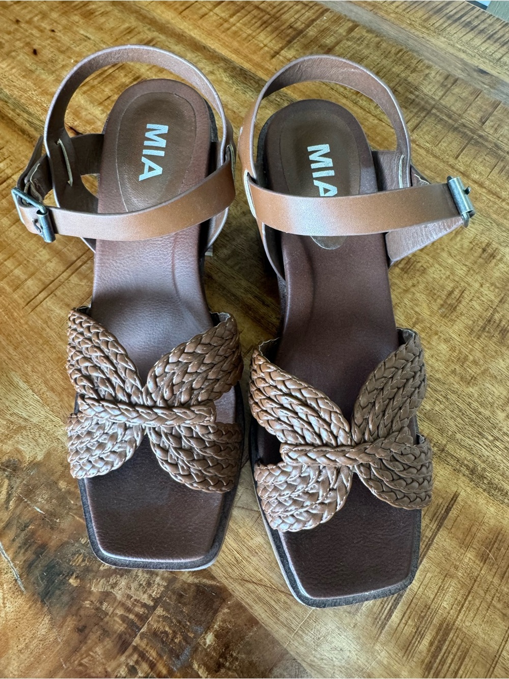 MIA Braided Strap Brown Leather Sandals
